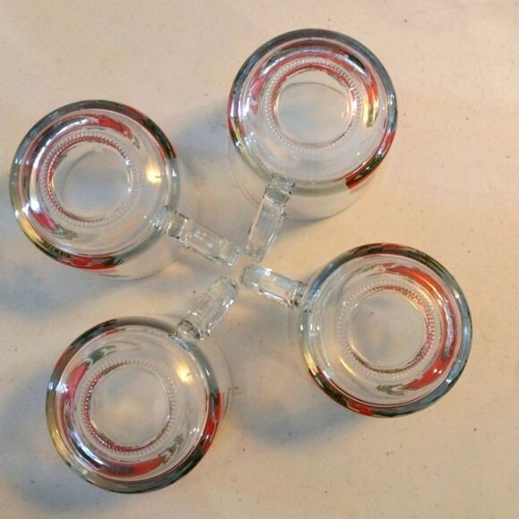 Vintage Set of 4 Libbey Christmas Decoration Holly‎ and Berries Clear Glass Mugs - Picture 5 of 6